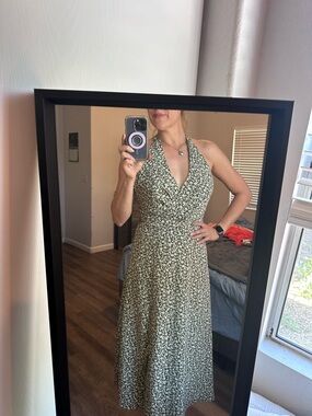 Lulu's Olive Green Halter Maxi Dress with Floral Print